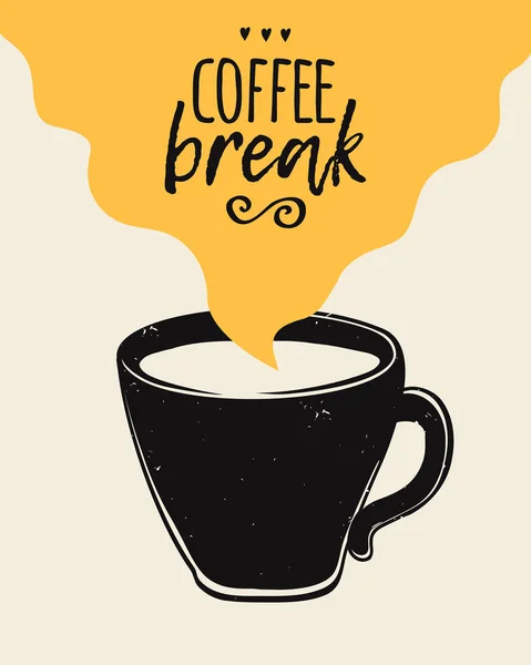 Ilustração da moda vetorial com xícara de café e letras Coffee Break. Cartaz moderno . — Vetor de Stock