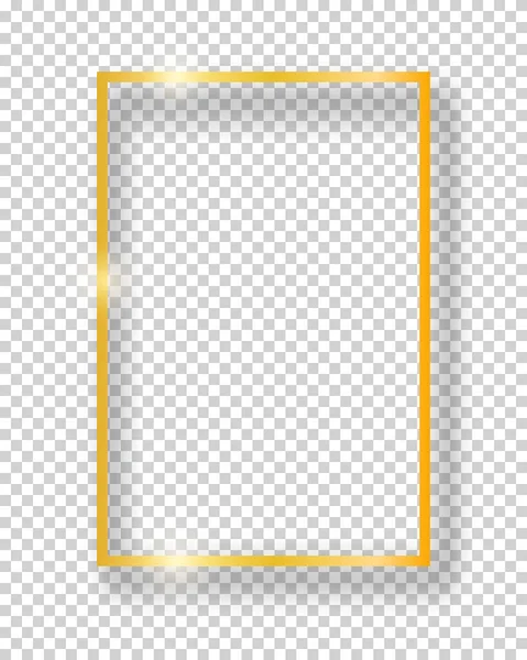 Vector golden shiny vintage square frame isolated on transparent background. Luxury glowing realistic border — Stock Vector