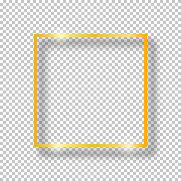 Vector golden shiny vintage square frame isolated on transparent background. Luxury glowing realistic border — Stock Vector