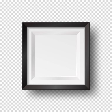 Vektör gerçekçi kare boş resim çerçevesi. Saydam arka plan da yalıtılmış siyah çerçeveli tahtacıile Mockup şablonu. 