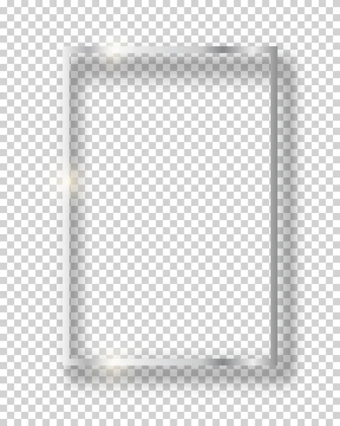 Vector silver shiny vintage square frame isolated on transparent background. Luxury glowing realistic border — Stock Vector