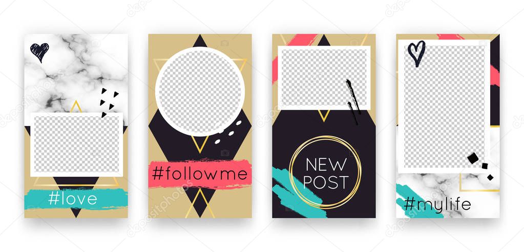 Vector trendy editable set of templates for social media networks stories