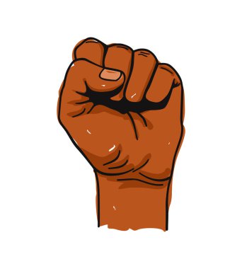Siyahların Yaşamları Önemlidir metninin vektör çizimi, protesto etmek için yumruğunu sıktı. Eller yukarıda, tek başına. İnsan hakları ve eşitlik kavramı. Etiket, yama, poster, yazdırma tasarımı.