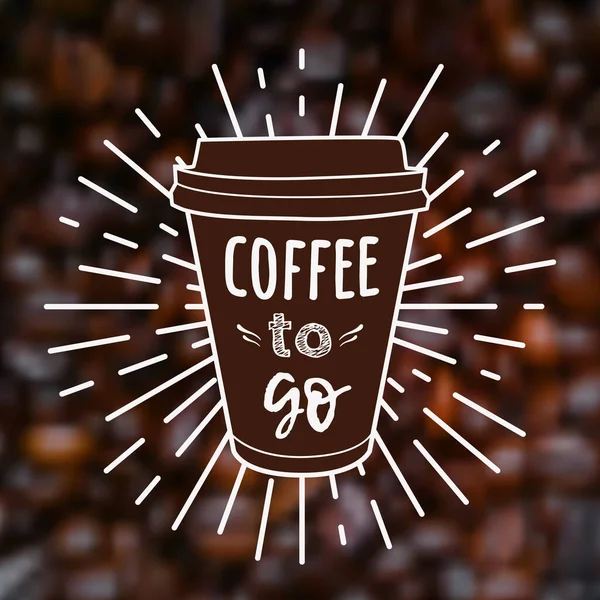 Vector Coffee Ilustração Sobre Fundo Desfocado Desfocado Com Grãos Café — Vetor de Stock