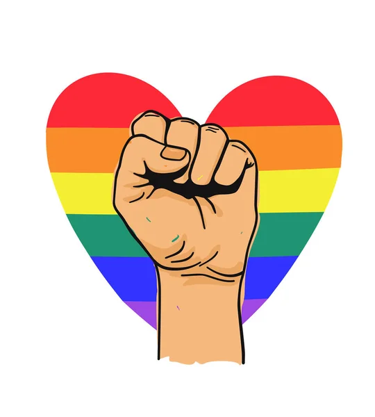 Vector Illustration Hand Fist Lgbtq Rainbow Heart Concept Pride Freedom — Stock Vector