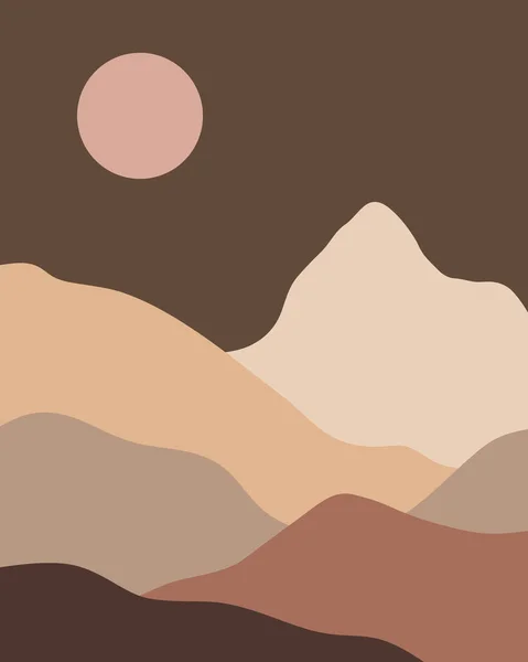 Vector Abstracto Contemporáneo Estética Noche Fondo Paisaje Con Montañas Puesta — Archivo Imágenes Vectoriales