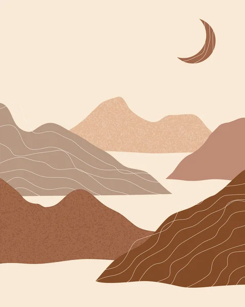 Vector Abstracto Contemporáneo Estética Noche Fondo Paisaje Con Montañas Luna — Archivo Imágenes Vectoriales