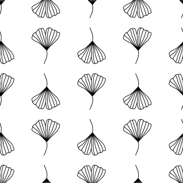 銀杏のビロバとシームレスなベクトルパターンは 白い背景に隔離されたまま 植物モノクローム背景 — ストックベクタ