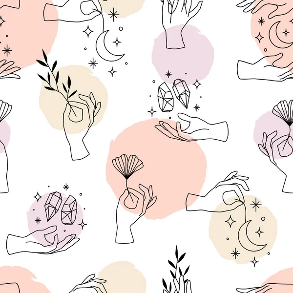 Vektor Nahtloses Muster Weiblicher Hände Minimalem Linearen Stil Hintergrund Mit — Stockvektor