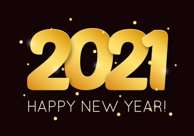 Vektör İllüstrasyonu 2021 3D gerçekçi rakamlar ve altın parıltılı konfetiyle Mutlu Yıllar. Tipografi afişi, tatil geçmişi, sezonluk broşür, davetiye, mutlu noel arabası.