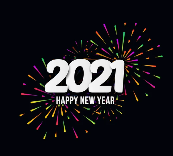 矢量图解2021喜庆新年与节日排版组成和五彩缤纷的焰火 印刷贺卡 圣诞快乐 牛年模板设计 免版税图库插图