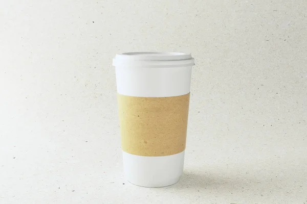 Étiquette Vide Tasse Café Papier Blanc Sur Fond Clair Publicité — Photo