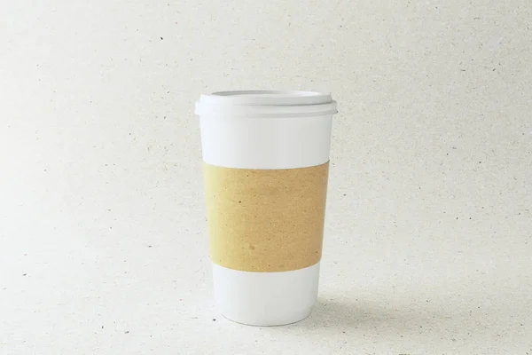 Leeres Etikett Weißes Papier Kaffeetasse Auf Hellem Hintergrund Werbung Und — Stockfoto