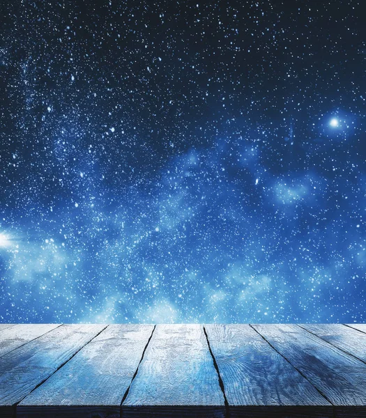 Blank Wooden Surface Starry Sky Background Dreams Design Concept — Stock Photo, Image