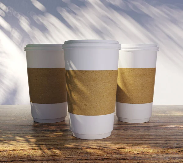 空白取走咖啡杯与棕榈树的影子 商店和假期概念 — 图库照片