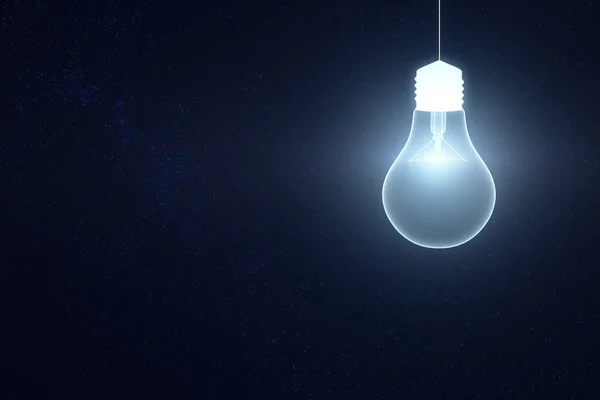 Glühbirne Auf Dunklem Wandhintergrund Mit Kopierraum Idee Und Lösungskonzept Darstellung — Stockfoto