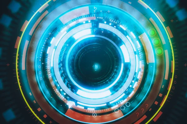 Botón Redondo Digital Azul Creativo Sobre Fondo Oscuro Tecnología Futuro —  Fotos de Stock