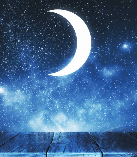 Creative moon in starry sky backdrop. Imagination and dreams concept