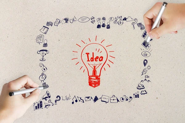 Desenho Mão Esboço Negócios Criativo Ideia Inovação Conceito Plano — Fotografia de Stock