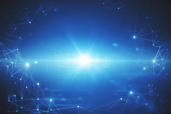 Creatieve Gloeiende Blauwe Veelhoekige Achtergrond Wetenschap Technologie Concept Rendering — Stockfoto