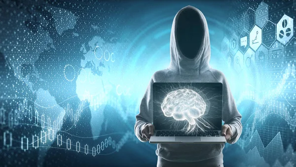Cyberkriminalität Hacking Und Technologiekriminalität Kein Gesicht Hacker Finanzdiagramm Und Social — Stockfoto