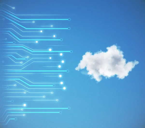 Tecnología Nube Conexión Internet Forma Microcircuito Fondo Azul Del Cielo — Foto de Stock