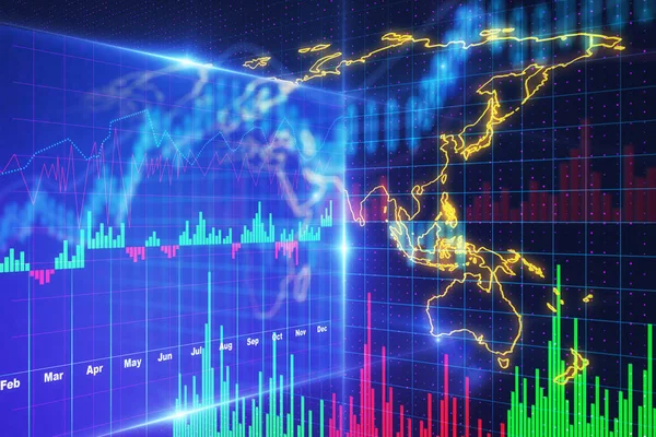 デジタル サイバー金融チャートと世界地図 — ストック写真