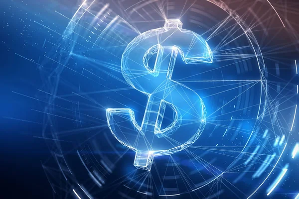 Sinal Dólar Digital Fundo Azul Abstrato Renderização — Fotografia de Stock