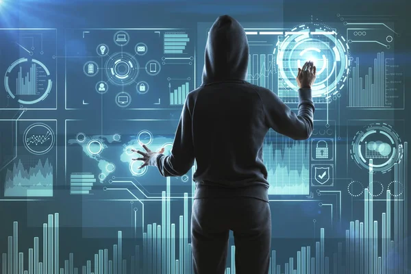 Hacker Berühren Schloss Symbol Und Passwort Mit Binärcode Hintergrund Konzept — Stockfoto