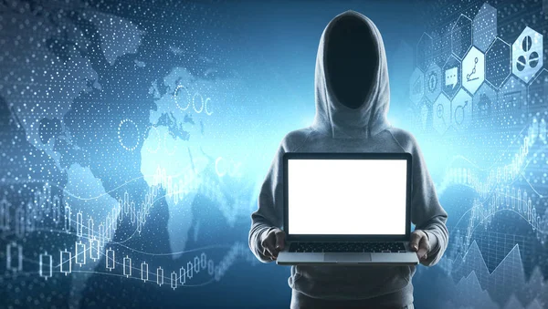 Cyberkriminalität Hacking Und Technologiekriminalität Kein Gesicht Hacker Finanzdiagramm Und Social — Stockfoto