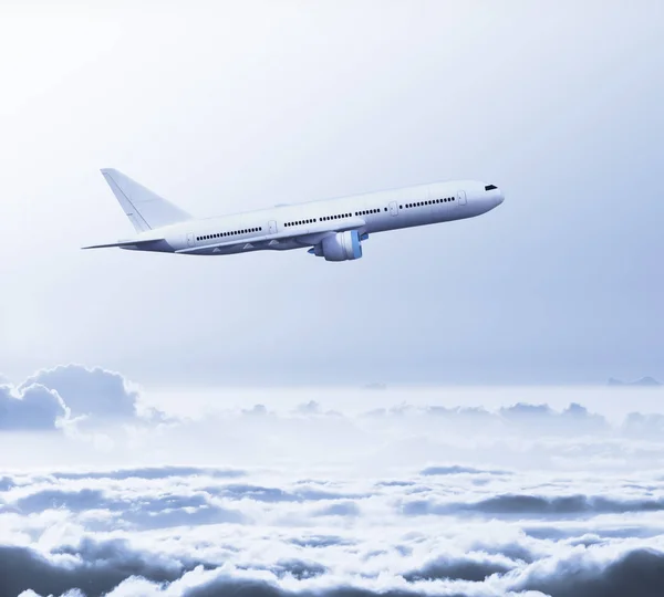 Uçan Gökyüzü Uçak Bulutların Üzerinde Render — Stok fotoğraf