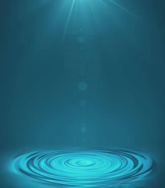 Kapka Vody Paprsek Světla Modré Pozadí Tečkami Efektem Vykreslování — Stock fotografie