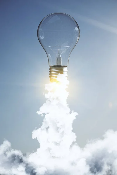 Creative Spouštějící Lampa Pozadí Oblohy Nápad Inovace Koncepce Vykreslování — Stock fotografie