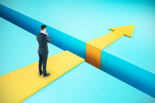 Businessman Overcoming Gap Financial Arrow Challenge Success Concept Rendering — Stock Photo, Image