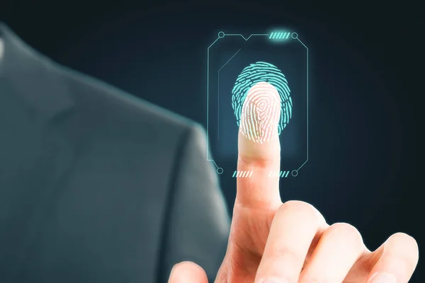 Hand with finger print scan. Access, technology and ID concept