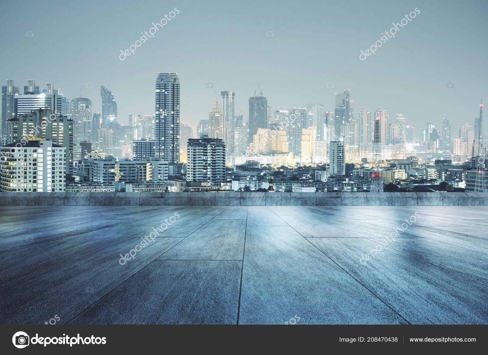 Concrete Rooftop Beautiful Night City View Wallpaper Stock Photo By C Peshkov