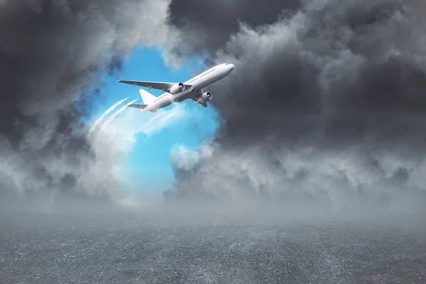 Airplane Dull Cloudy Sky Background Transport Travel Concept — Stock Photo, Image