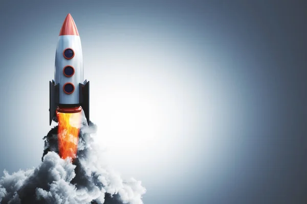 Запуск Ракети Сірому Фоні Запустити Почати Концепцію Рендерингу — стокове фото