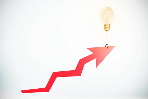 Abstracte Opwaartse Pijl Gekoppeld Aan Gloeiende Lamp Ballon Economie Management — Stockfoto