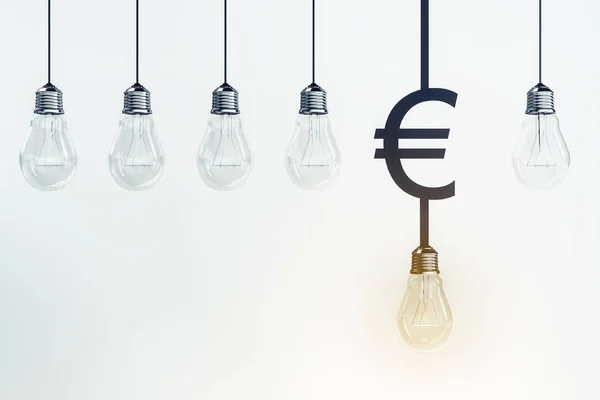 Euro sign with lamps on white background. Idea, money and savings concept. 3D Rendering