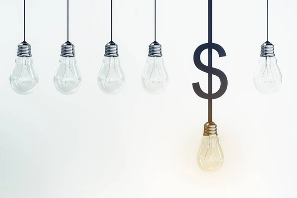 Signo Dólar Con Lámparas Sobre Fondo Blanco Concepto Ideas Dinero — Foto de Stock