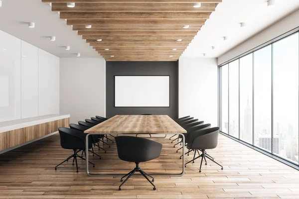 Modern Wooden Meeting Room Interior Empty Billboard Mock Rendering — Stock Photo, Image