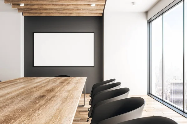 Contemporary Wooden Meeting Room Interior Empty Banner Mock Rendering — Stock Photo, Image