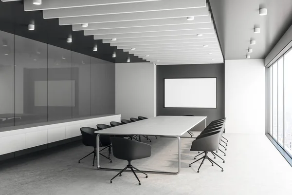 Modern Concrete Meeting Room Interior Empty Poster Mock Rendering — Stock Photo, Image