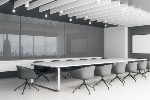 Contemporary Concrete Meeting Room Interior Empty Banner Mock Rendering — Stock Photo, Image
