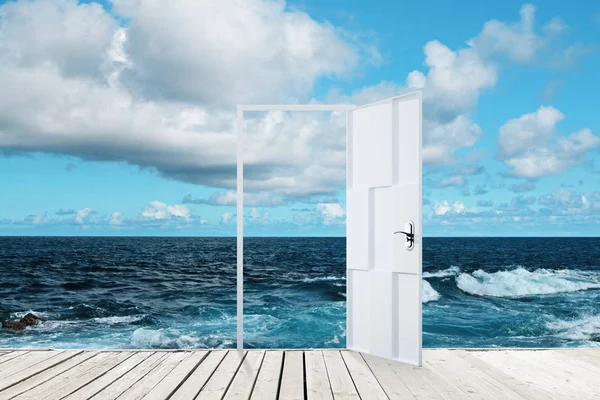 Abstract Open Door Creative Sea Background Travel Opportunity Dream Concept — Stock Photo, Image