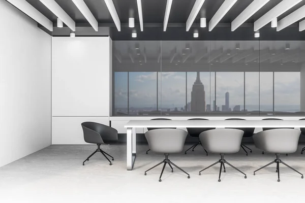 Modern Conference Room Interior City Reflections Copy Space Rendering — Stock Photo, Image