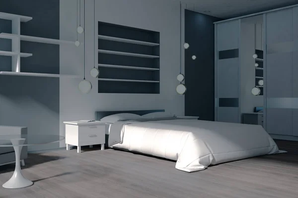 Moderne Slaapkamer Interieur Met Meubilair Zonlicht Rendering — Stockfoto
