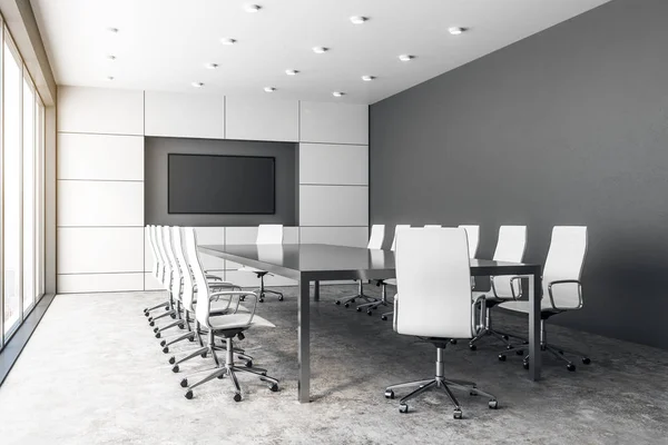 Contemporary Concrete Meeting Room Interior Empty Poster Panoramic City View — Stock Photo, Image