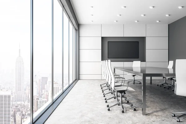Moderna Sala Reunião Concreto Interior Com Outdoor Vazio Vista Panorâmica — Fotografia de Stock